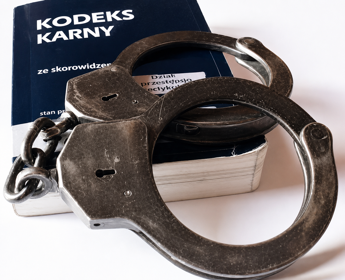 Miał dożywotni zakaz i ponad 2 promile. 56-latek stracił wolność i samochód 1 Kajdanki z kodeksem